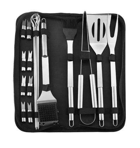 20-piece stainless-steel braai tool set in carry case included in the Braai Master Pack